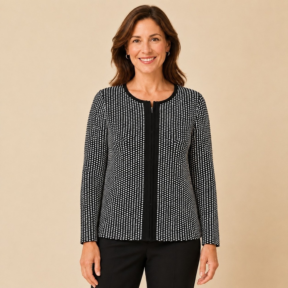 Talbots Black Polka Dot Cardigan Women's Petite Small Preppy Old Money Mod Chic
